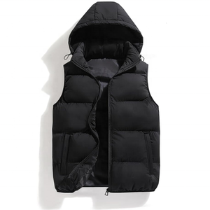 Chaleco acolchado negro con capucha para hombre, chaleco con cremallera, cortavientos, relleno de plumón, ropa de abrigo para invierno - Product Image 1