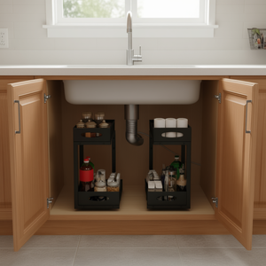 Cjcf Tiroirs de rangement coulissants à 2 niveaux avec 5 paniers en maille réglables, organisateur d'évier de cuisine, organisateur d'armoire métallique, design minimaliste - Product Image 2