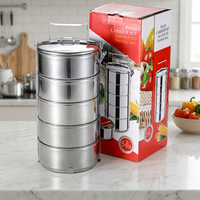 Boîte à lunch multicouche en acier inoxydable 410 de 14 cm avec 5 couches, grande capacité, épaisse, pour extérieur, avec couvercle en acier inoxydable