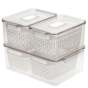 Dreno de frutas cesta de plástico caixa de armazenamento organizador com escorredor empilhável