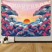 Tapisserie murale japonaise à la mode, grand ondulé de Kanagawa, Art des vagues de l'océan, décoration de chambre