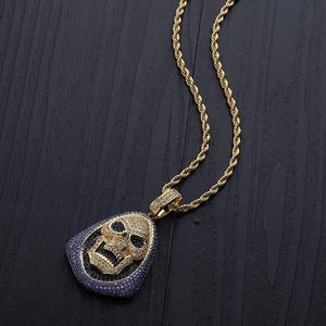 Nouveau collier pendentif <span class=keywords><strong>masque</strong></span> de crâne pavé de zircon plaqué or, couleurs violet, noir et <span class=keywords><strong>blanc</strong></span>, pour hommes et femmes, bijoux hip-hop <span class=keywords><strong>rappeur</strong></span> - Product Image 6