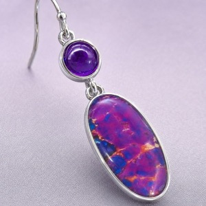 Orecchini retrò viola ovali con pietre intarsiate, gioielli semplici da donna per tutti i giorni, ideali come regalo - Product Image 6