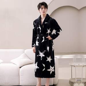 Albornoz de Franela Acolchado Extra Largo para Hombre, Pijama de Terciopelo Cálido de Alta Gama para Primavera, Bata Elegante para Adolescentes - Product Image 1