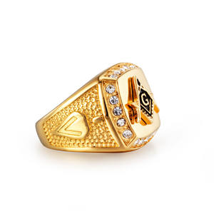 Legierung Gold Diamant Freimaurer Zeichen Ring Herren Ring Hip Hop Modemarke Schmuck Großhandel Umweltschutz - Product Image 3