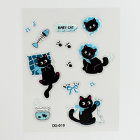 Autocollants en gel 3D en relief époxy effet dessin animé DIY, motif petit chat noir mignon, pour coques de téléphone et décoration de tablettes
