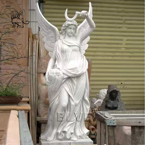 Estatua de Ángel Llorón Arrodillado de Mármol Blanco Grande con Alas, Lápida, MTG-006 - Product Image 6
