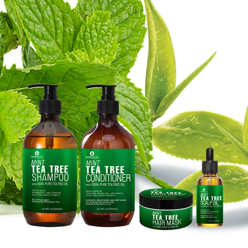 100% Puur Natuurlijke Op Maat Gemaakte Private Label Snelle Haargroei Gember Anti-Roos Biologische Tea Tree Olie Shampoo En Conditioner Set