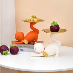 Lucky Cat Resin Tray Storage Ornament For Home Decoration Artistic Animal Shape Key And Fruit Holder - Product Image 5