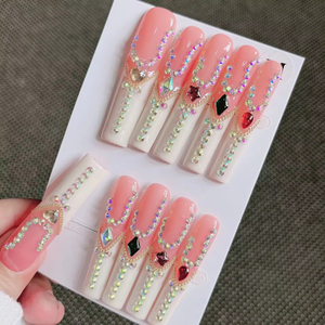 <span class=keywords><strong>Uñas</strong></span> Acrílicas Hechas a Mano de Lujo al por Mayor, 10 Piezas, <span class=keywords><strong>Uñas</strong></span> Artificiales <span class=keywords><strong>Largas</strong></span> y Cuadradas Tipo Stiletto, Reutilizables, de Alta Gama, con Logotipo Personalizado - Product Image 4