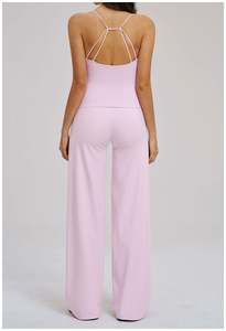 Ensembles de yoga élégants grande taille, extensibles dans quatre directions, respirants, avec haut à col en V et pantalon large à taille croisée - Product Image 3