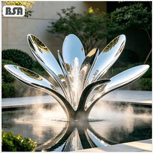 Escultura de Loto Moderna Abstracta de Tamaño Real en Acero Inoxidable 304/316L, Fuente de Agua Grande para Jardín Exterior, Decoración para Patio - Product Image 1