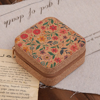 Portable Liège Boîte À Bijoux Léger Vintage Boucles D'oreilles Boîtes De Rangement Boucles D'oreilles Collier Anneaux Cas Carré-Forme Zipper Organisateur