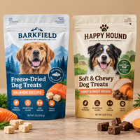 Sachets d'emballage pour friandises pour animaux de compagnie lyophilisées, pochettes personnalisées à fermeture éclair pour les collations de chiens et de chats