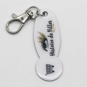 Shopping Cart Trolley Chip Keychain for Supermarket Coin Token 1EURO Metal CMYK Printing Epoxy <b>Keyring</b> - Product Image 2