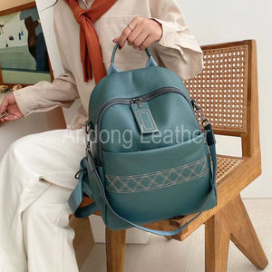 Mochilas para mujer, mochila clásica de cuero de vaca auténtico a la moda, bolso de hombro femenino de doble uso para viaje - Product Image 1