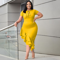 Nouvelle Robe Décontractée à Lacets et Volants Couleur Unie Grande Taille pour Femme, Meilleure Vente