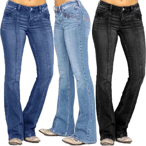Jeans Rectos de Cintura Baja para Mujer, Tallas XS-4XL, Ecológicos, Transpirables, Mezcla de Algodón y Elastano, Color Sólido, Diseño Simple, Estilo Vintage, Verano - Product Image 1