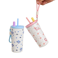Vaso de acero inoxidable Hello Kitty de 500 ml con doble pared aislante y pajita para viajes y uso al aire libre