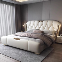 Modernes europäisches Luxus-Design King-Size-Massivholz-Bettrahmen-Stoffset Weiche gepolsterte hoch gepolsterte Betten Home Schlafzimmer