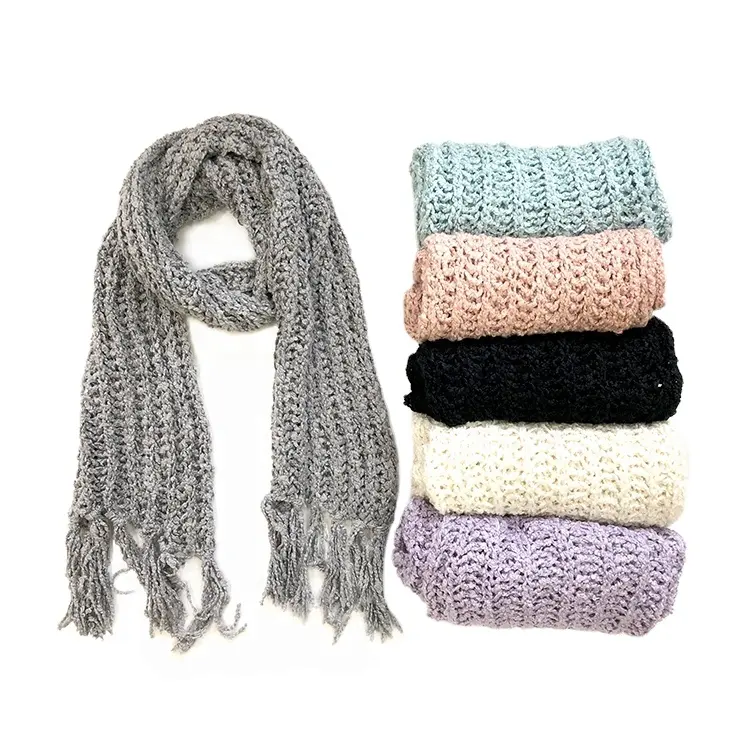 Fashion Long Chunky Hand-Knit knitted Cable Scarf Super Soft Cashmere Feel Classic Solid Color winter Scarf