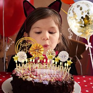 Juego de Velas de Cumpleaños, Decoración para Pastel con Velas, Confeti, Globos, Estrellas y Adornos de Abanico para Fiesta de Cumpleaños (Dorado) - Product Image 4