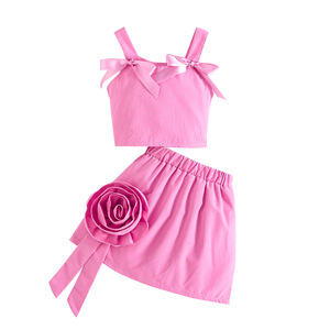2-7Y Kids' Fashion Crystal Girls' Bow Vest 3D Flowers Short Skirt <b>Set</b> Girls' Summer Clothing <b>Sets</b> Girls' Clothing <b>Set</b> - Product Image 6