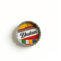 Imán de nevera de hojalata con tapa de botella de metal, recuerdo turístico de varios países: Bután, Colombia, San Andrés, Jacarta, Oregón