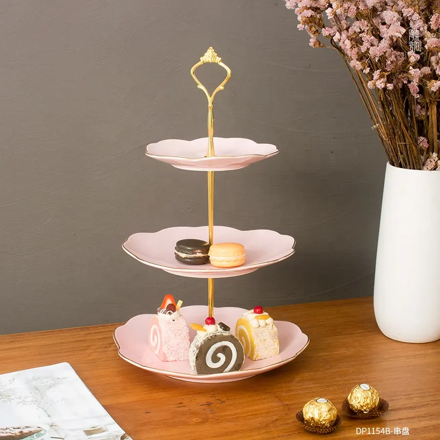 MJ Tùy Chỉnh 3 Tier Gốm Wedding Tráng Miệng Trái Cây Snack Cupcake Bánh Đứng Cho Tea Party Phục Vụ Platter