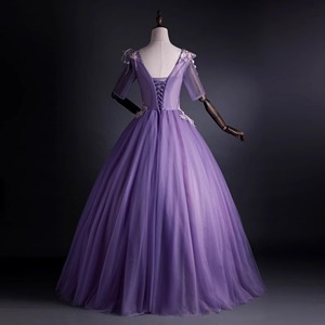 Purple Ball Gown Evening Dress V Neck Chiffon Empire Waist Vintage Style Performance Costume Stage Solo Vocal Exam Host Wear - Product Image 4