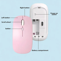 Souris sans fil miniature pour bureau, téléphone portable, tablette, ordinateur portable, optique, 4 boutons, double batterie, silencieuse