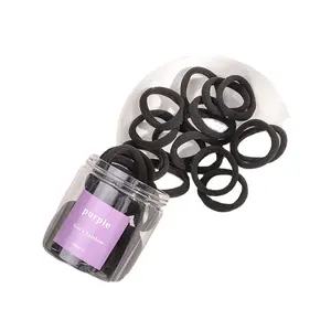 50PCS Lazos para el cabello negros Lazos para el cabello elásticos de nailon sin costuras Bandas para coletas de cuerda para cabello grueso, pesado y rizado