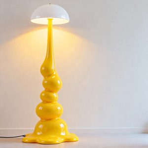 Lampadaire moderne jaune en forme de champignon, abat-jour en plastique, lumière LED blanc froid, grande taille, design sculptural, hauteur réglable, commande tactile - Product Image 3