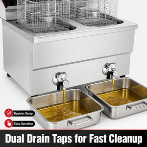 Freidora Eléctrica Comercial de 16L con Doble Tanque y Doble Cesta, 5.6kW, con Válvulas de Drenaje Dobles para Papas Fritas y Pollo, Uso en Restaurantes - Product Image 5