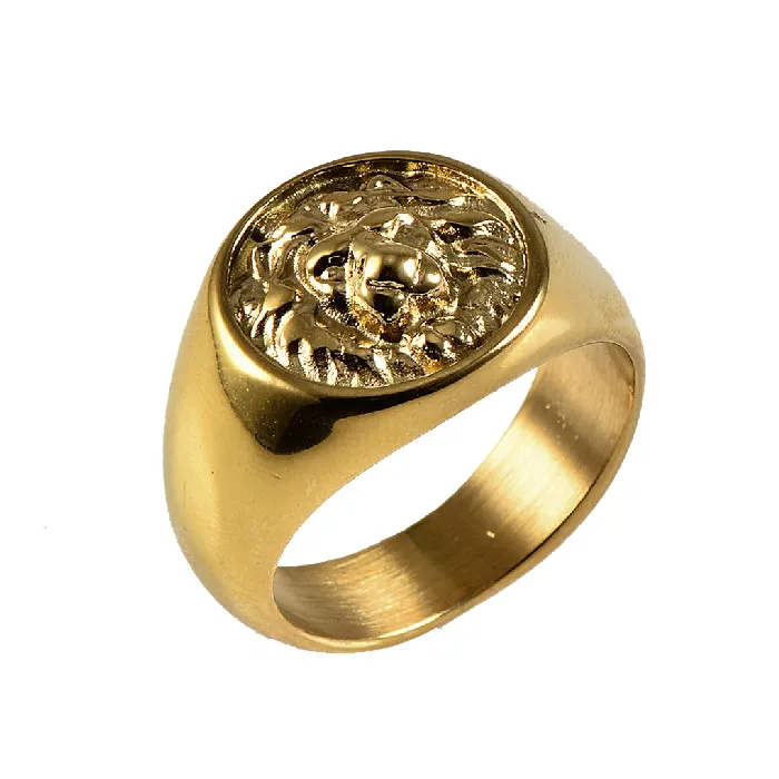 Wholesale 18K Gold PVD Plated 316L Stainless Steel Ring Lion Head Ring Men's Jewelry