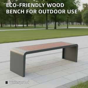 Banc public extérieur écologique en bois massif et métal, résistant à l'eau, pour patio, <span class=keywords><strong>jardin</strong></span>, parc - Product Image 6