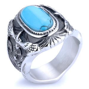 Mode Zilveren Sieraden Onderdrukken Turquoise Rvs Ringen Voor Mannen Groothandel - Product Image 5