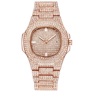 Montre-bracelet à quartz pour hommes et femmes, entièrement sertie de diamants, 5 couleurs, boîtier en métal argenté et doré, cadran, style montre connectée PK - Product Image 5