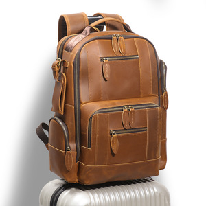 Dropshipping Shopify Vintage Genuine <b>Leather</b> <b>Backpack</b> Luggage Sleeve Multifunctional Travel Rucksack Crazy Horse <b>Large</b> Laptop - Product Image 1