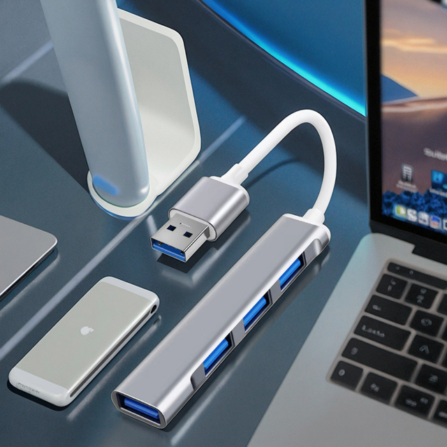 4-in-1 Slim USB-C Hub Adapter with USB 3.0 for 2.1 Aluminum Alloy-Stable Transmission for Phones Laptops & IPad-in Stock