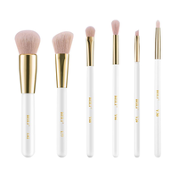Lot de 6 pinceaux de maquillage professionnels blancs avec manche en bois, lot de 6 pinceaux de maquillage dorés pour le visage, logo personnalisé