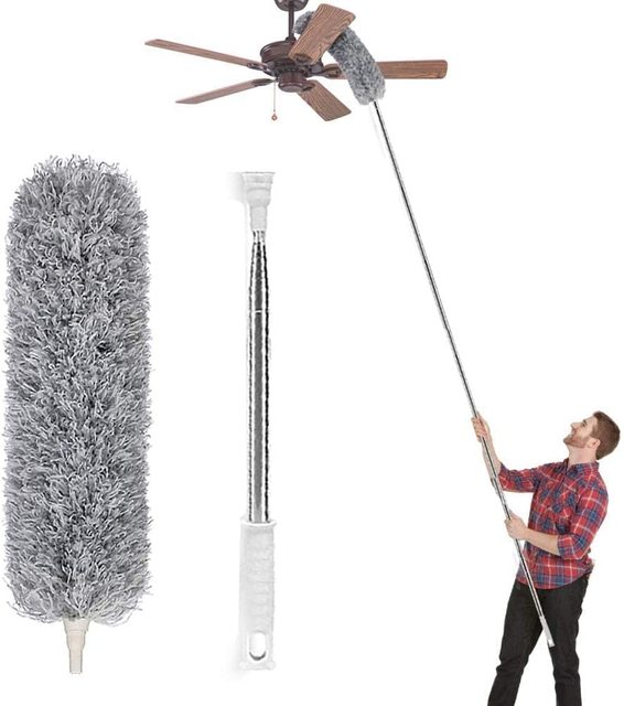 2.8m Telescopic Pole High Ceiling Fan Dust Cleaning Chenille Blinds Cleaning Cobweb Microfiber Duster