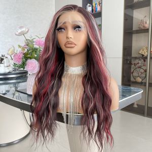 Perruque frontale sans colle 13x4 en fibre haute température, bouclée crépue, rouge blond mélangé couleur 99J, 26 pouces, densité 130% - Product Image 2