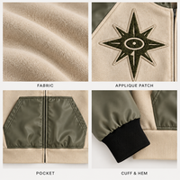 Veste décontractée streetwear pour homme OEM ODM en suède et polaire, avec capuche, fermeture éclair intégrale, manches contrastantes et patch appliqué, coupe ample