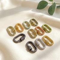 Mousqueton ovale en laiton plaqué or 18 carats, micro-pavé CZ coloré, style Hip Hop, résistant au ternissement, pour la fabrication de colliers DIY