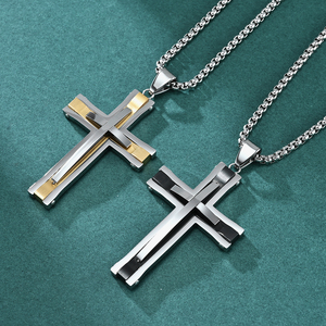 Pendentif croix riveté bicolore pour la mode et la simplicité, collier en acier inoxydable 316L - Product Image 6