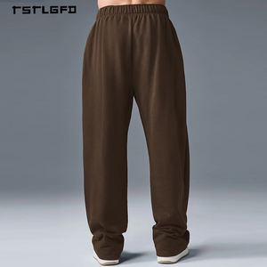 Pantalon de survêtement surdimensionné personnalisé pour homme, mélange de fibres à boucle fermée, marron terreux, coupe décontractée, avec revers élastiques, style streetwear - Product Image 3