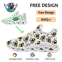 Vente en gros de baskets personnalisées grande taille avec imprimé petite abeille de dessin animé, chaussures de course à semelle lame, design personnalisé, chaussures de sport décontractées
