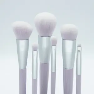 6PC Essential Multitak Makeup Brush Set Powder Foundation Shadow Wood Handle Brush Synthetic Hair Fashion Pink Purple Brush Set