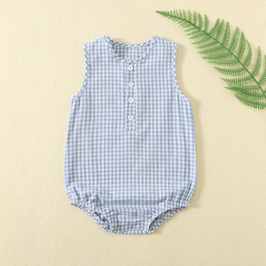 Combinaison bébé unisexe en coton, sans manches, à carreaux multicolores, nouveau style, barboteuse pour nouveau-né, vêtements pour bébé - Product Image 2